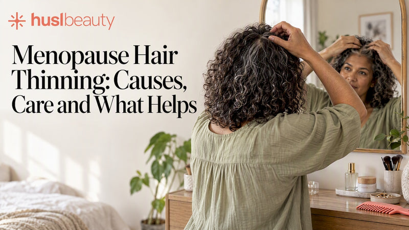 Woman checking hair density at her crown